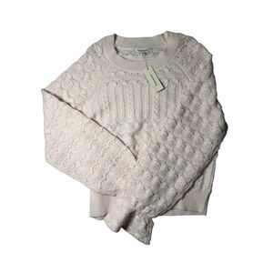 Francescas Light Pink Pointelle Cable Knit Ruffle Cuff Sweater XL NWT ST23971-V2